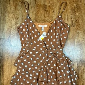 Hutch Anthropologie Size S Brown Sleeveless Polka Dot Tiered Wrap Dress NWT